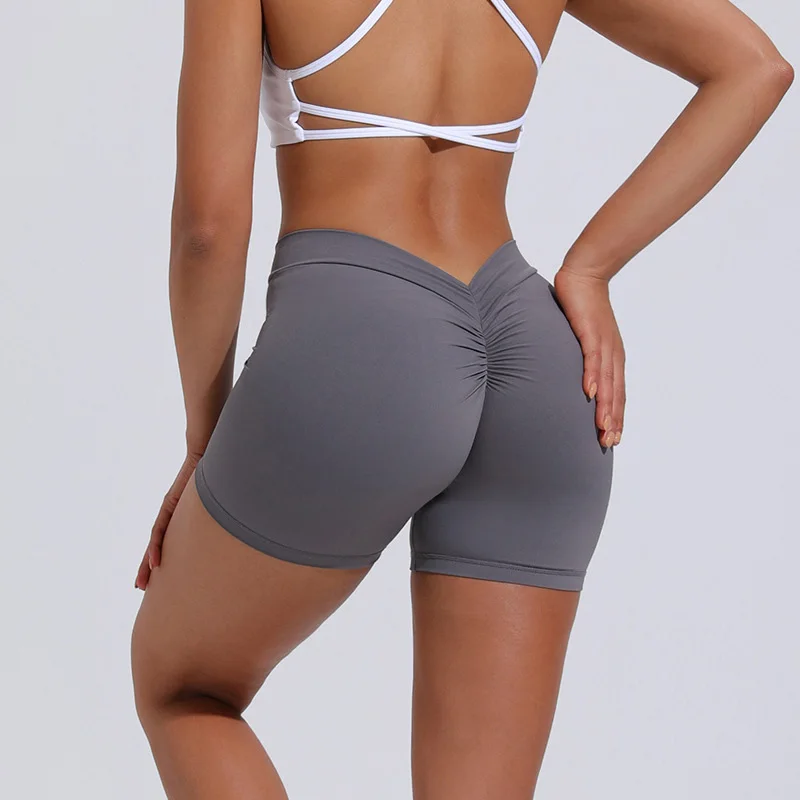 Yoga Shorts Women V Curve Sexy Gym Push Up Shorts Pleated Stretchy Fitness Tights Cycling Shorts Activewear
