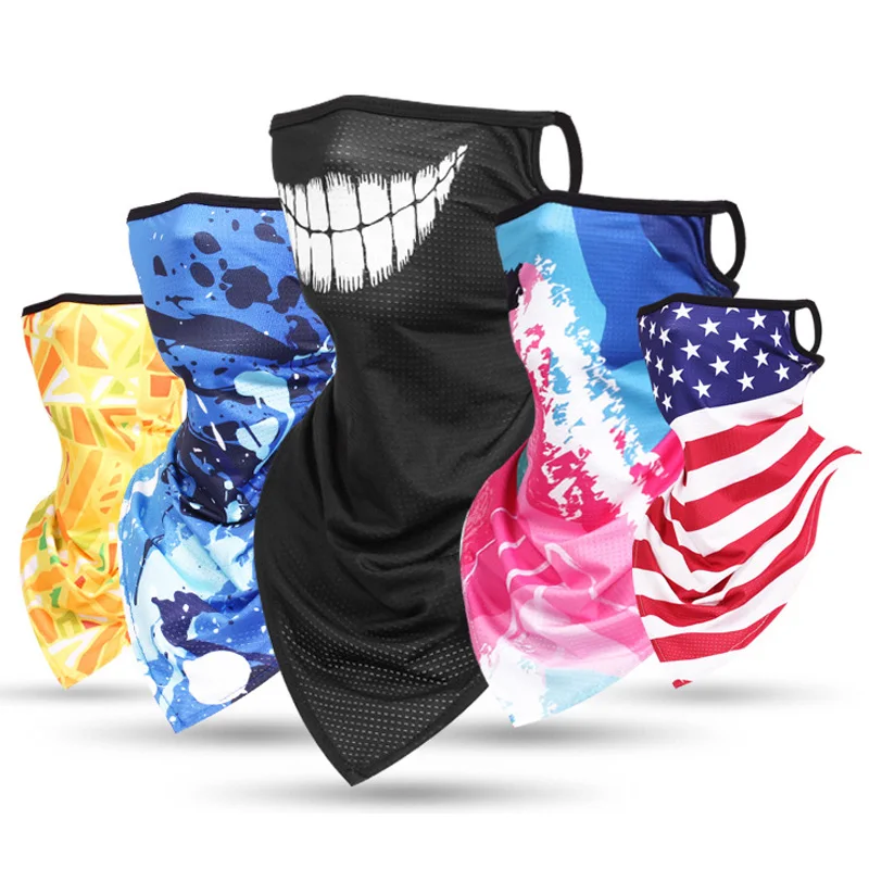 Summer Ice Silk Motorcycle Face Mask Men Balaclava Headwrap Mesh Bandana Women Print Face Shield Headband Running Cycling Scarf