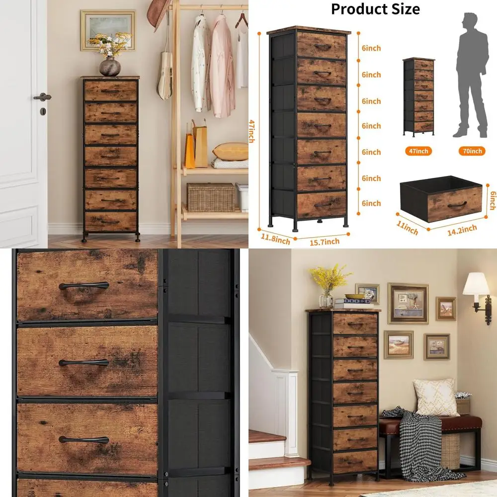 

Тканевый комод для хранения вещей с 7 ящиками для спальни, тумбочка-органайзер из коричневого дерева для шкафов, прихожей и коридоров