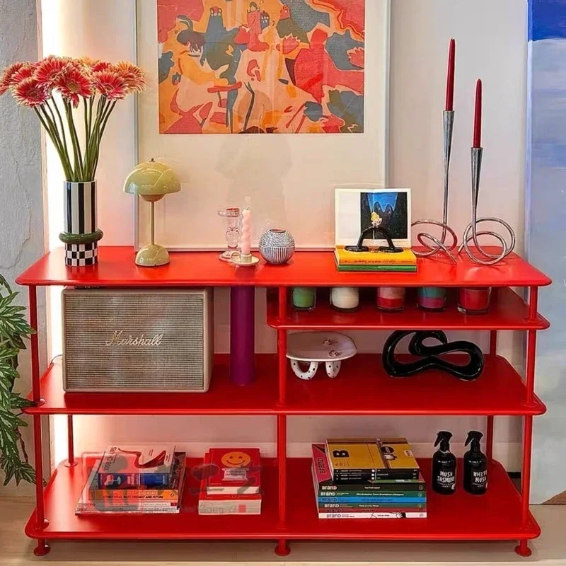 Floor Shelf Nordic Medieval Designer Living Room Storage Shelf Red Display Shelf Bookshelf
