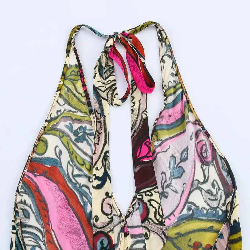 MUJER Stampa Abiti lunghi con scollo all'americana per donna Boho Beach Maxi abito Donna Abiti da festa sexy senza schienale Abito da donna per le vacanze