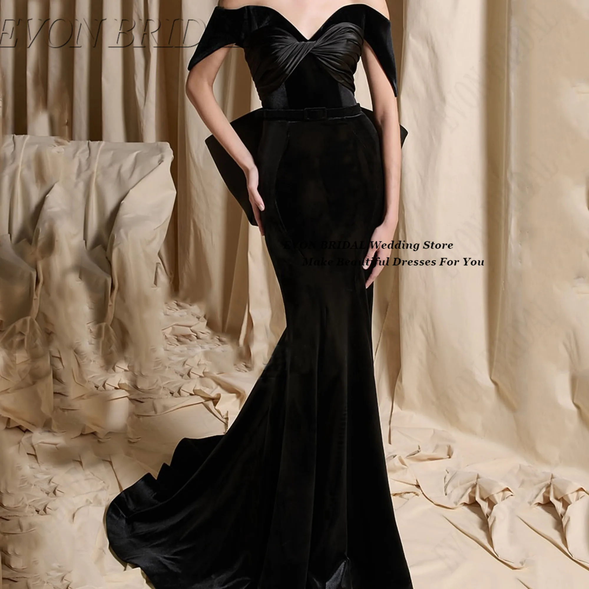 Abito da sera elegante a sirena da donna con spalle scoperte Abiti da ballo con fiocco personalizzato Abito da cerimonia nuziale lungo formale EVON BRIDAL