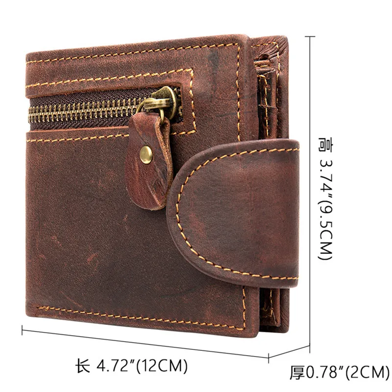 Cartera corta de cuero genuino para hombre, monedero de cuero Crazy Horse, tarjetero de gran capacidad, Clip para dinero de negocios