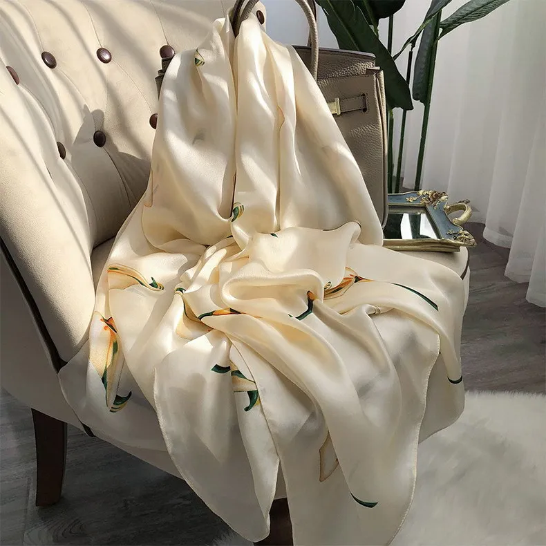 2025 Brand 100% Pure Silk Scarf Women Luxury Hangzhou Real Silk Wraps For Ladies Print Shawls Foulard Femme Natural Silk Scarves