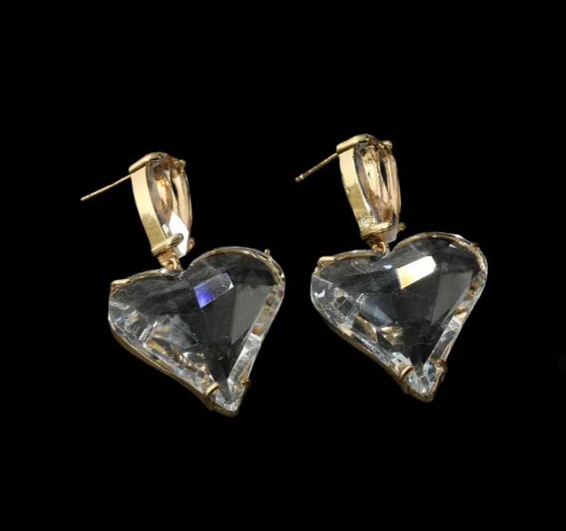 Vintage Crystal Big Heart Drop Earrings For Women Girl Gift Trendy Minimalist Love Pendant Earring Wedding Party Jewelry AE93