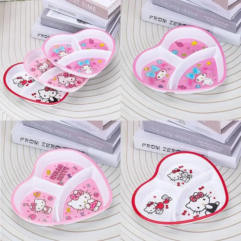 Sanrio-plato bonito de Hello Kitty Kawaii My Melody, gran capacidad, melamina de dibujos animados, postres para estudiantes, aperitivos, vajilla para niños