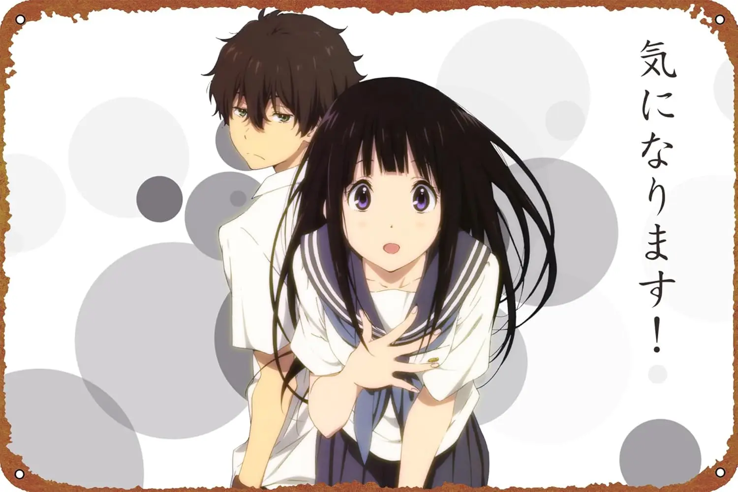Eru Chitanda Hōtarō Oreki Hyouka Poster Tin Plate Metal Style Cafe Home Bar Garage Garden Door Wall Art Decor 8x12 inches sign