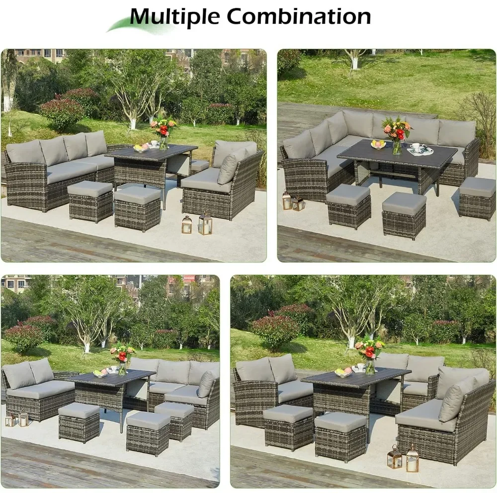 Juego de muebles de Patio para exteriores, mesa y silla de comedor, conjunto de conversación de mimbre para todo tipo de clima