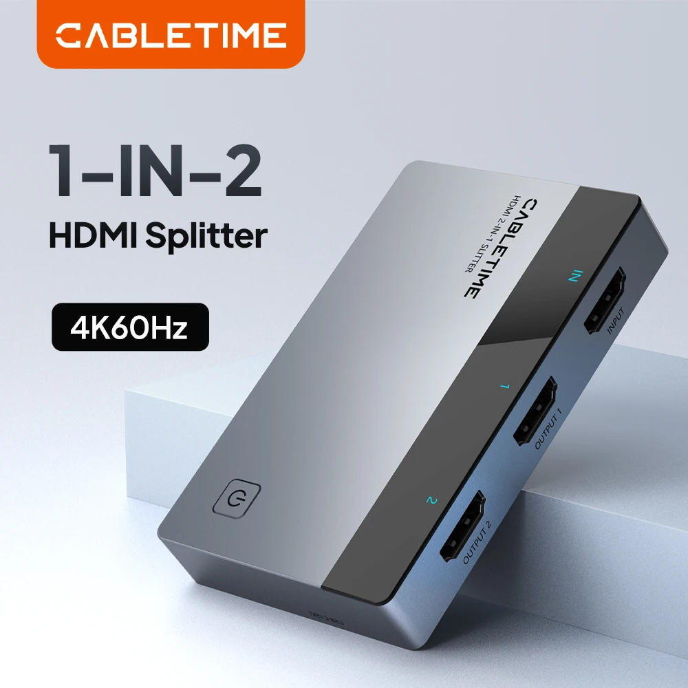CABLETIME 1 IN 2 4K60Hz HDMI Splitter HDMI-compatible Switcher Bi-directional Switch 3D Vision for Laptop Dell LG HDMI Adapter