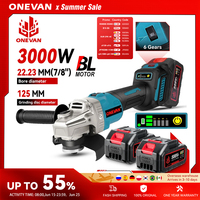 ONEVAN 125MM Brushless Electric Angle Grinder 3000W 6 Gear Polishing Cutting Machine Metal Wood Power Tool For 21V Battery