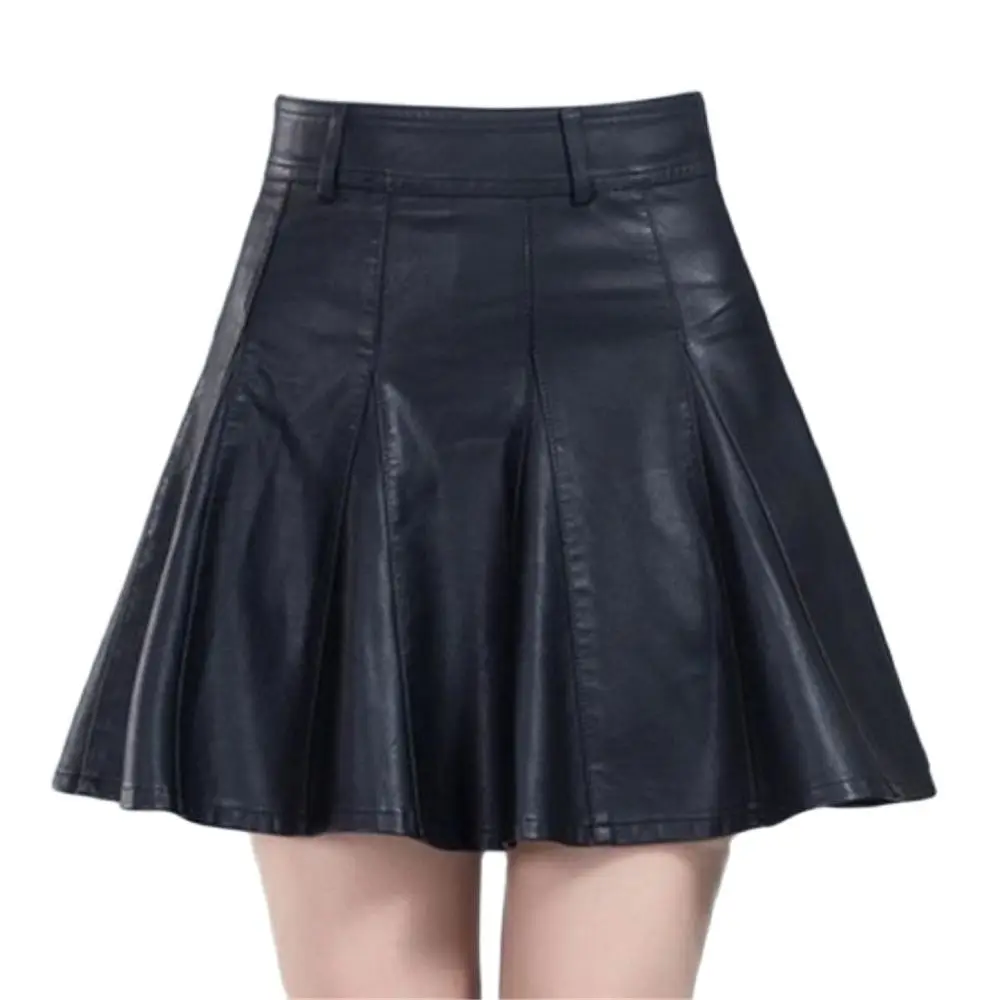 

Hot Sale Female Above Knee High Waist Short Skirt Hot Sale Women'S Version Stitching Pu Pleated Autumn Winter Box Pleat Skirts