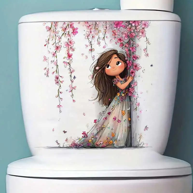 Peeking Girl & Flower Wall Sticker Kids Room Decoration Mural Self-adhesive Bedroom Home Wallpaper Nursery Decor Decals S945