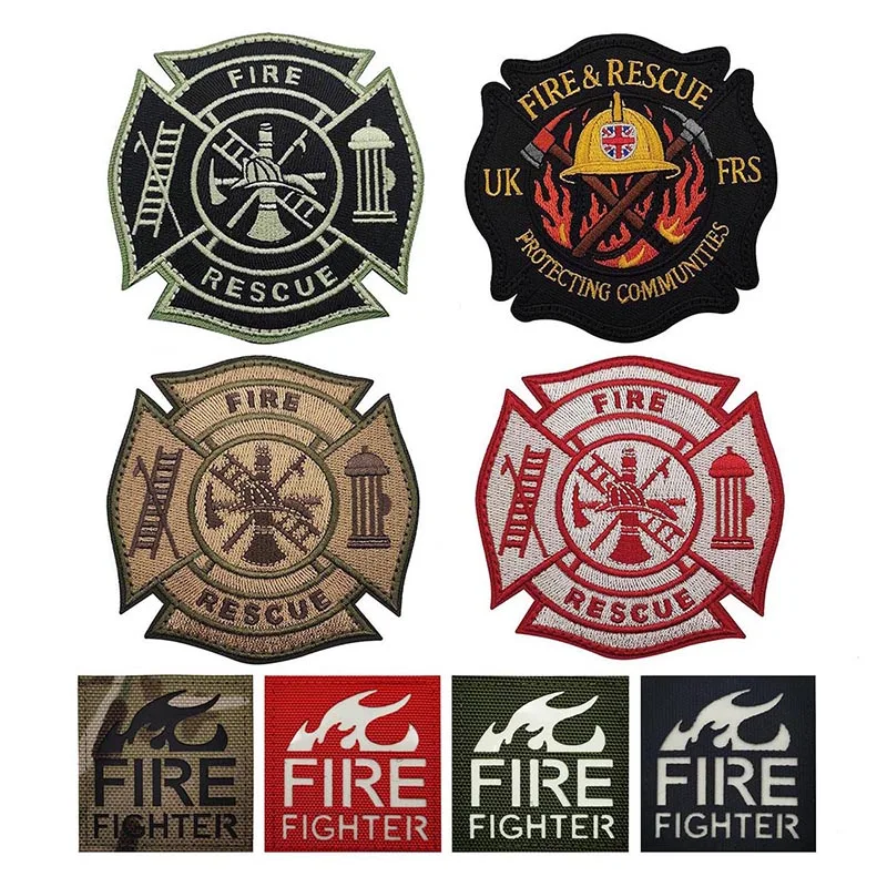 Reflective,Luminous Morale Badge Fire Fighter,Fire Rescue Emergency Department Clothes Applique Embroidery Tactical Patches