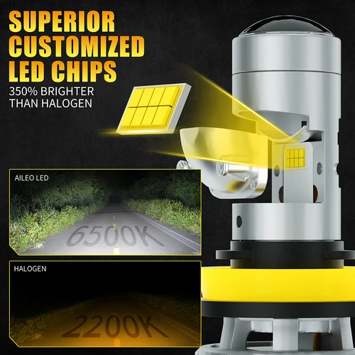 Imagen 2 del producto AILEO-lente de proyector LED H11, Bombilla inalámbrica 9005 k, 32000LM, 9006 W, LHD, RHD, 6000 de brillo, H7, H8, H9, HB3, 100, HB4, 600%, H4, HB2, 2 unidades