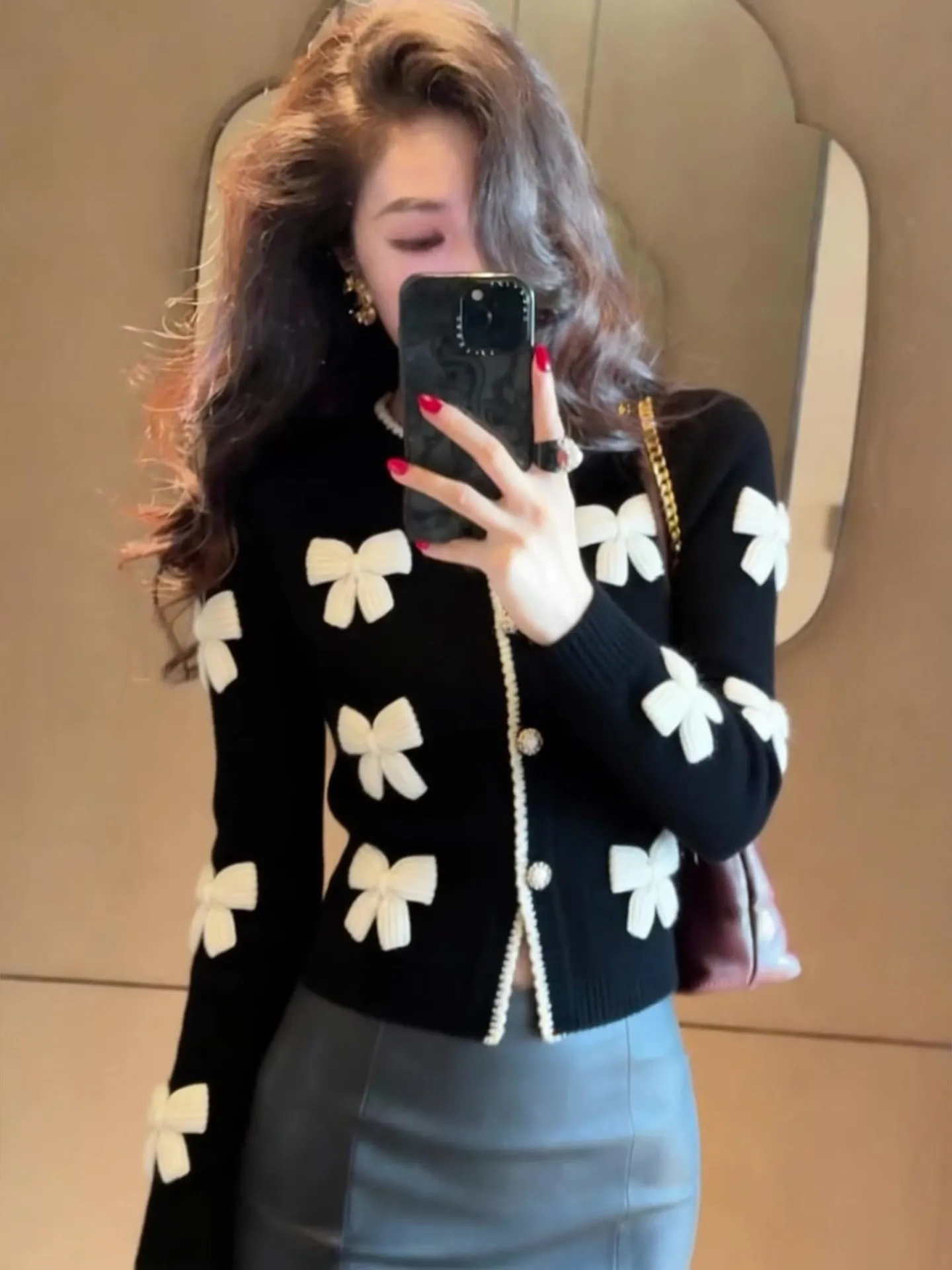 

Корейский вязаный свитер с 3D цветочным узором Long Sve Bla Knot, легкая универсальная женская одежда для поездок на работу