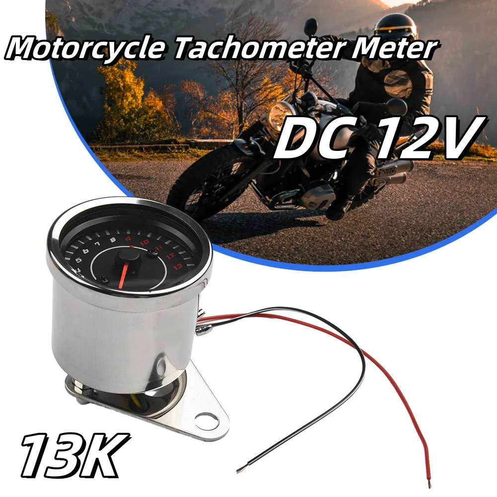 

Motorcycle Tachometer 6.5cm DC 12V Tachometer Meter LED Backlight 13K Glass Top Housing Stainless Steel fit All Motorcycles