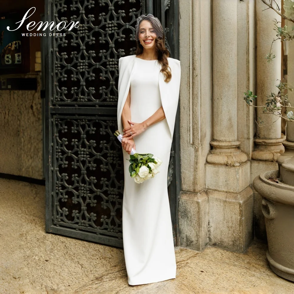 Semor Elegant Mermaid Wedding Dress Off White Satin Detachable shawl Bride Gown 2027 Floor-Length свадебное платье Customized