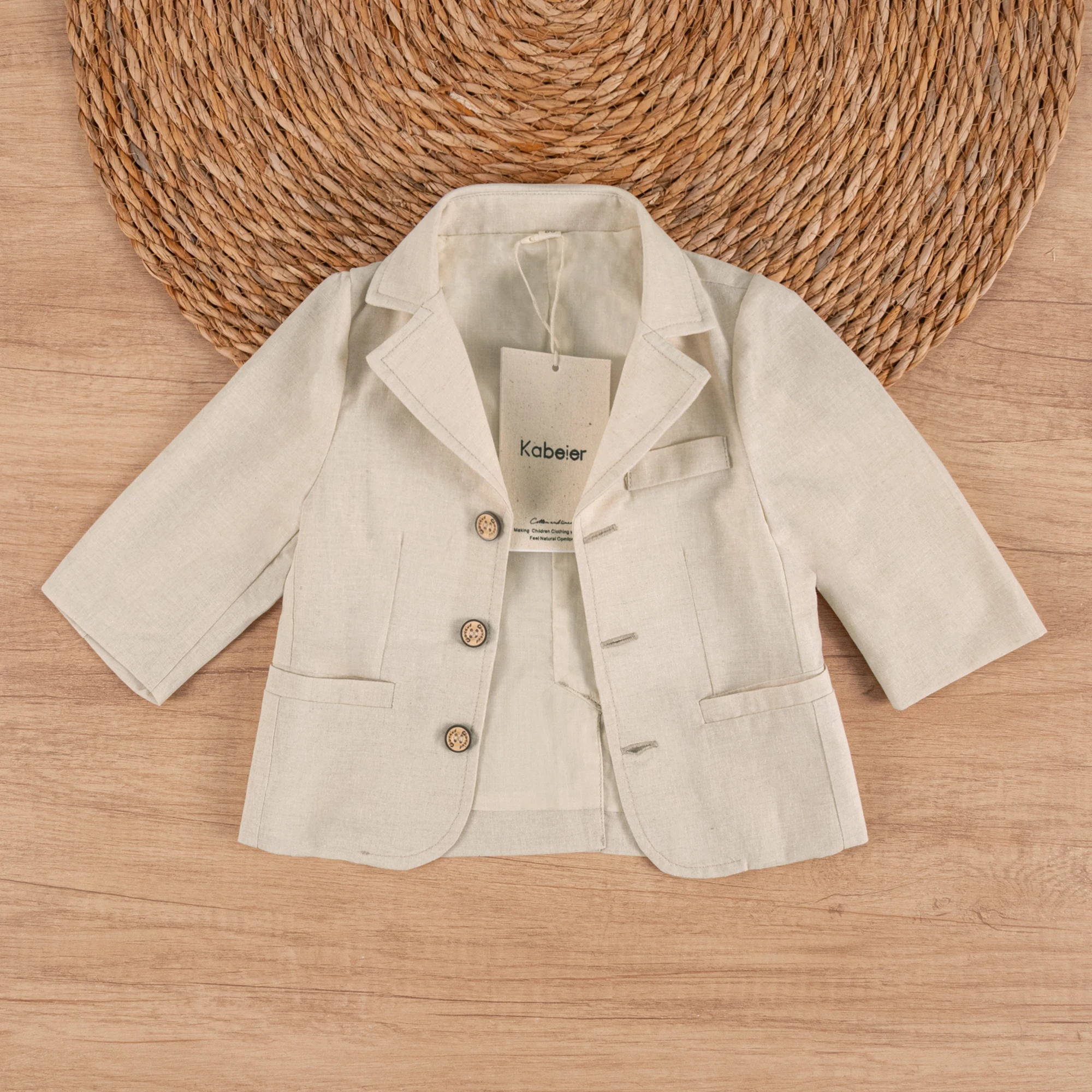 Toddler Boys Cotton Linen Blazer Solid Pocket Jacket Formal Birthday Suit Coat for 1-5Y Kids Gentleman Wedding Clothes