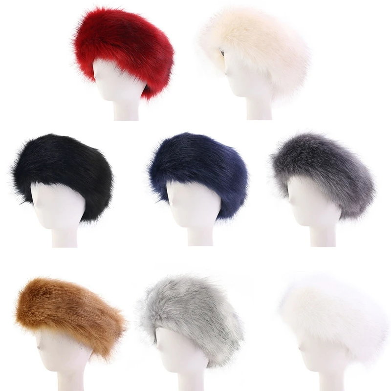 Fluffy Winter Warm Hairbands Elastic Faux Fur Headbands Ear Warmers Ski Hats Cap Soft Head Wrap Outdoor Accessories