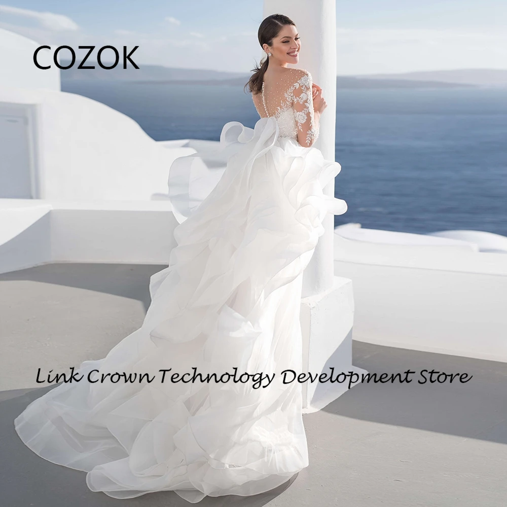 COZOK-V Vestidos De Noiva De Pescoço Com Renda, Manga Cheia, Vestidos De Noiva Para A Princesa, Em Camadas, Elegante, Novo, Verão, 2024