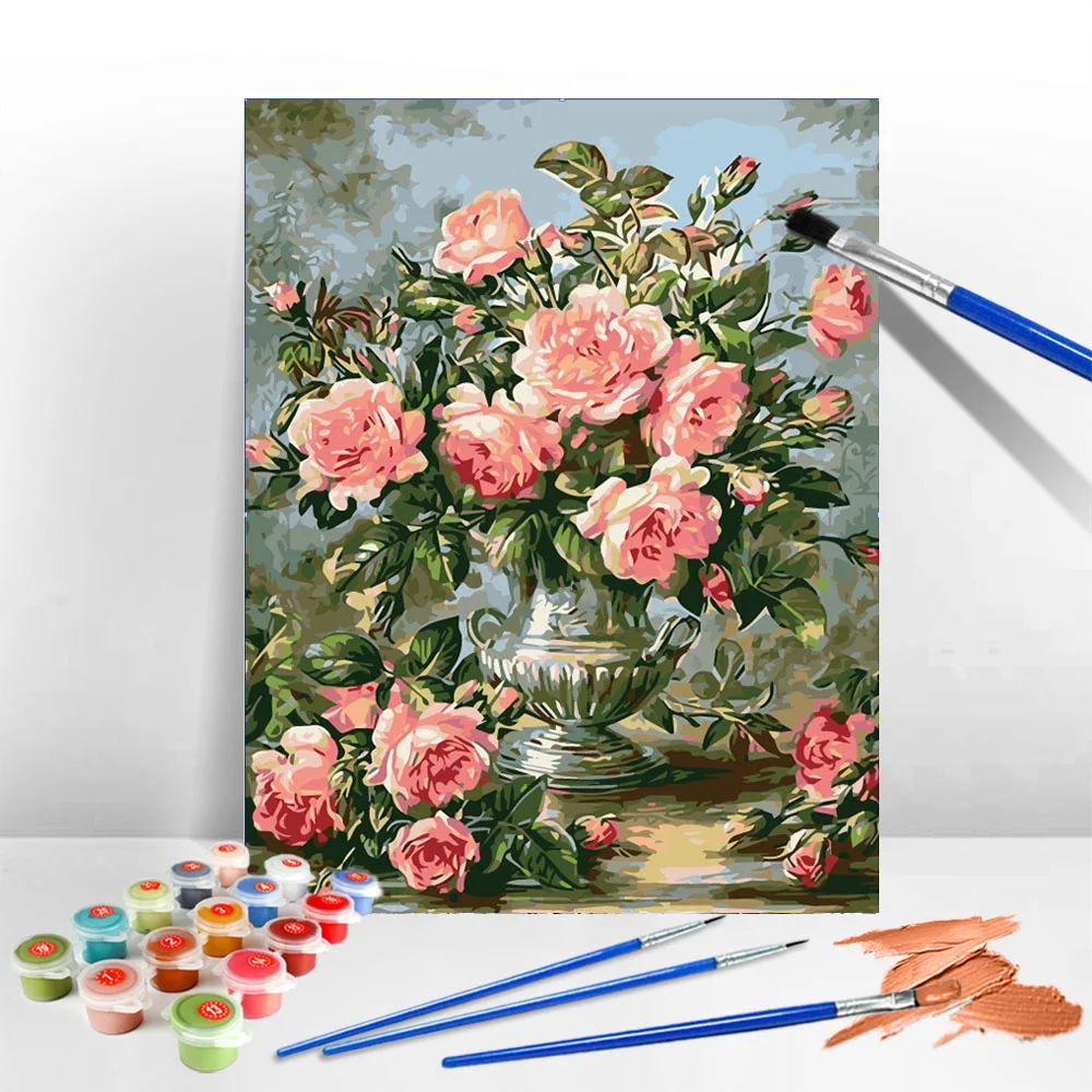 Momoart New Arrivals Flower Painting By Number Vase Kits Picture Peony Drawing On Canvas Picture For Living Room Home Decoration