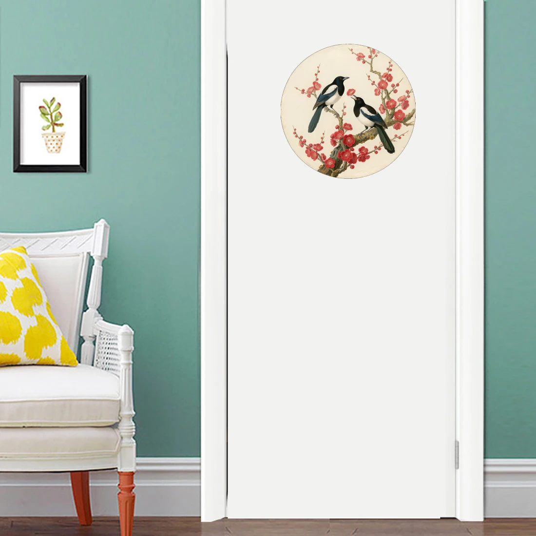 Three Ratels CFN190 Elegant Red Plum Magpie Lucky Art Wall Stickers for Home Decoration
