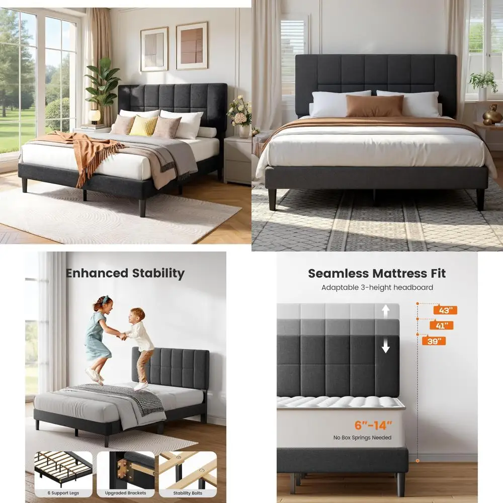 Upholstered Platform Bed Frame Queen Size with 12 Support Legs, 1300 lbs Capacity, Adjustable Headboard for Maximum Support and