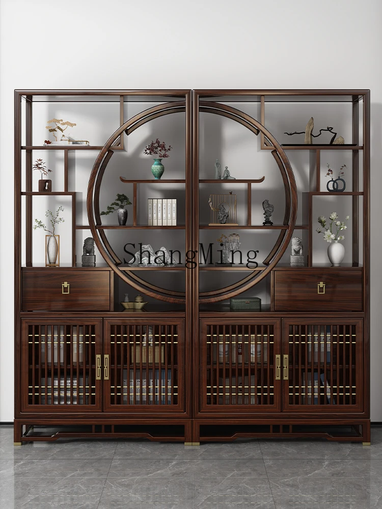 

HJ New Chinese Solid Wood Ornament Bogu Frame Ebony Living Room Duobao Pavilion Wall Partition Display Tea Cabinet