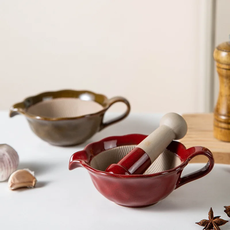 Ceramic Grinding Bowl with Handle Baby Food Masher Meat Vegetable Fruit Mill Kitchen Tool Use Home Table Toddler Nut Paste