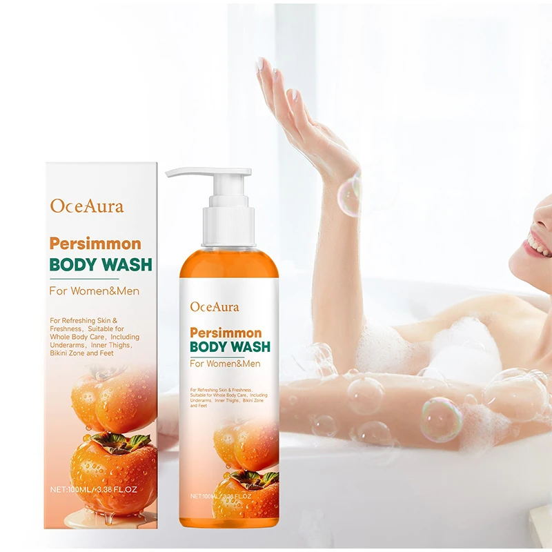 جل الاستحمام لغسل الجسم المعطر من البرسيمون، ينظف بلطف وينعش ويرطب البشرة، جل حمام مرطب للبشرة الجافة والحساسة