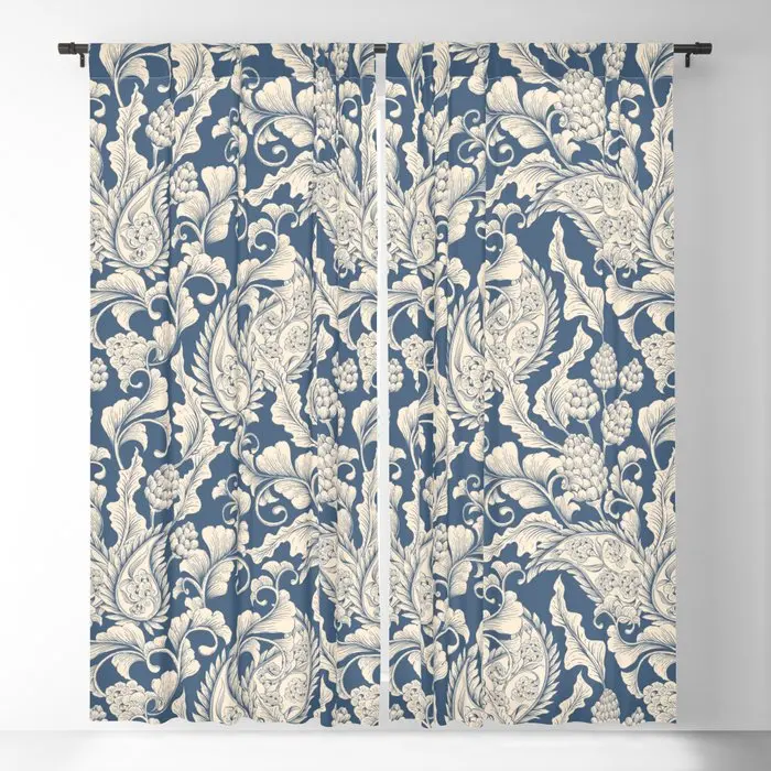 William Morris Classic Blue Floral Blackout Curtains 3D Print Window Curtains for Bedroom Living Room Decor Window Treatments