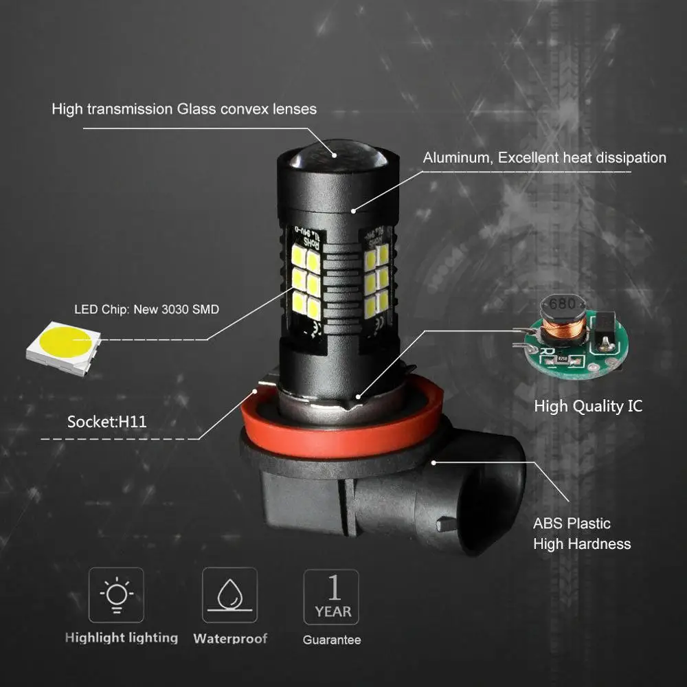 2Pcs H8 H11 Led HB4 9006 HB3 9005 Fog Lights Bulb 3030SMD 1200LM 6000K White Car Driving Running Lamp Auto Leds Light 12V 24V