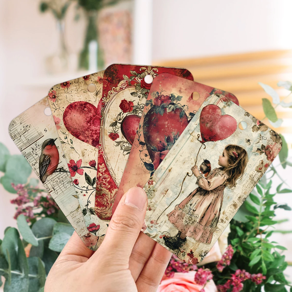50 Stück Retro-Hängeetiketten mit Liebesmotiv, romantische rote Herzblume, für Valentinstag, Jahrestag, Hochzeit, Geburtstagsgeschenke, Wickeldekoration – Detail 5