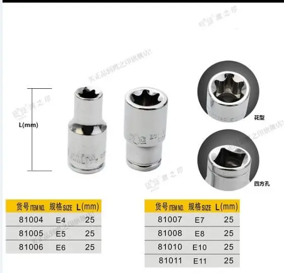 

BESTIR taiwan made industrial HRC45-50 6.3mm 1/4" dr.E-SOCKET CR-V STEEL THIN TUBE E4 E5 E6 E7 E8 E10 E11 25mmL car service tool