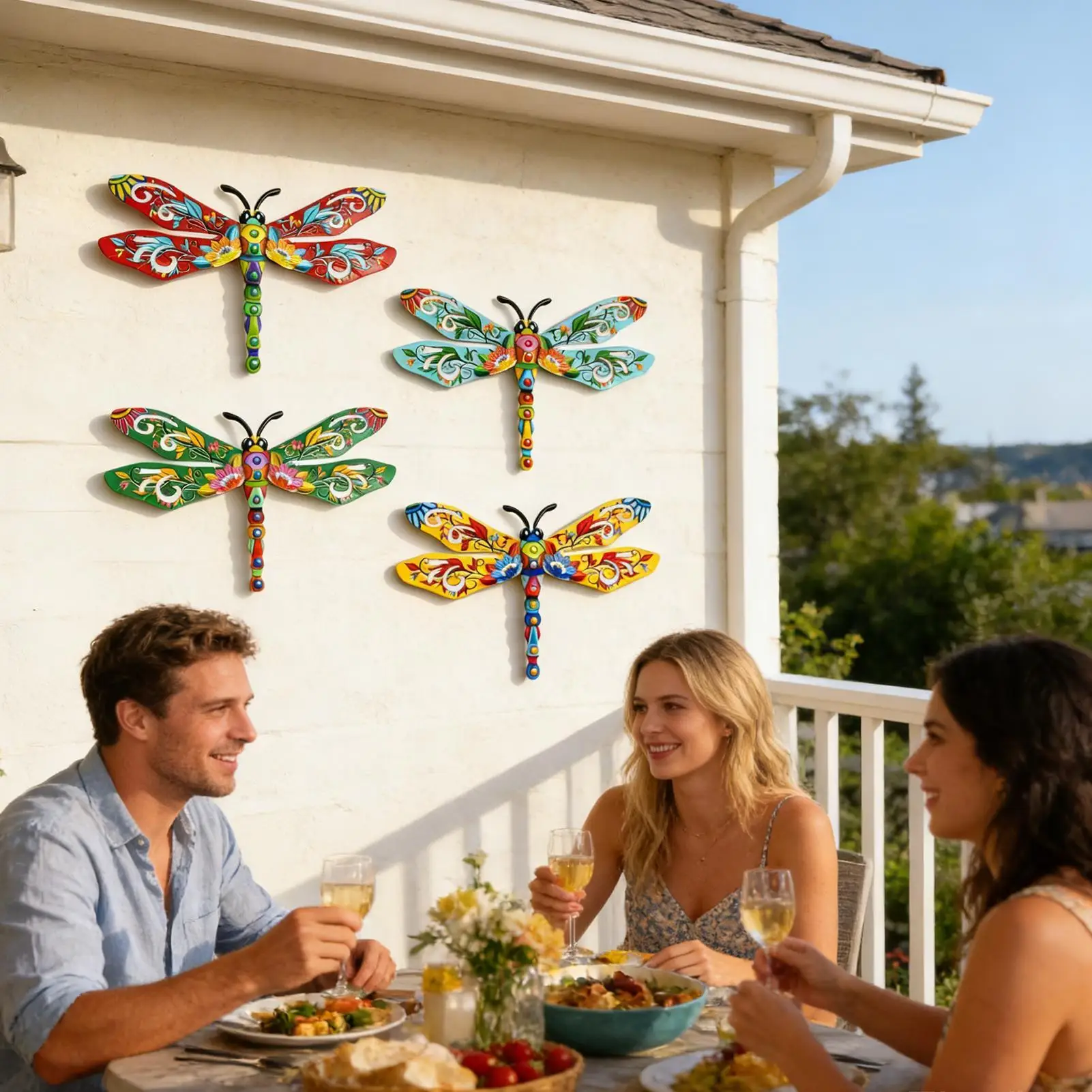 Metal Dragonfly Wall Decor Rustproof Color Painted Fence Decorations Sculptures Outdoor Garden Craft Statue For Wall Courtyard