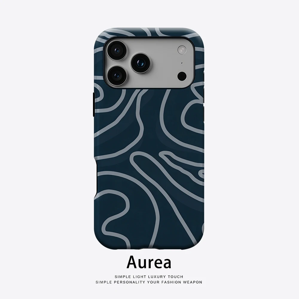 Aurea Case Matte Bumper für MagSafe Hülle für iPhone 18 17 16 15 14 Plus 13 Pro Max Stoßfeste Harte PC Dunkelblaue Kontur-Schutzhülle