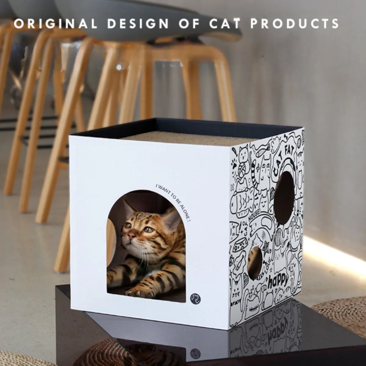 Cat House Scratcher Board Cardboard Folding Pets House with Scratch Pads Double Layer Corrugated Paper Wear-resisting Cat Condo