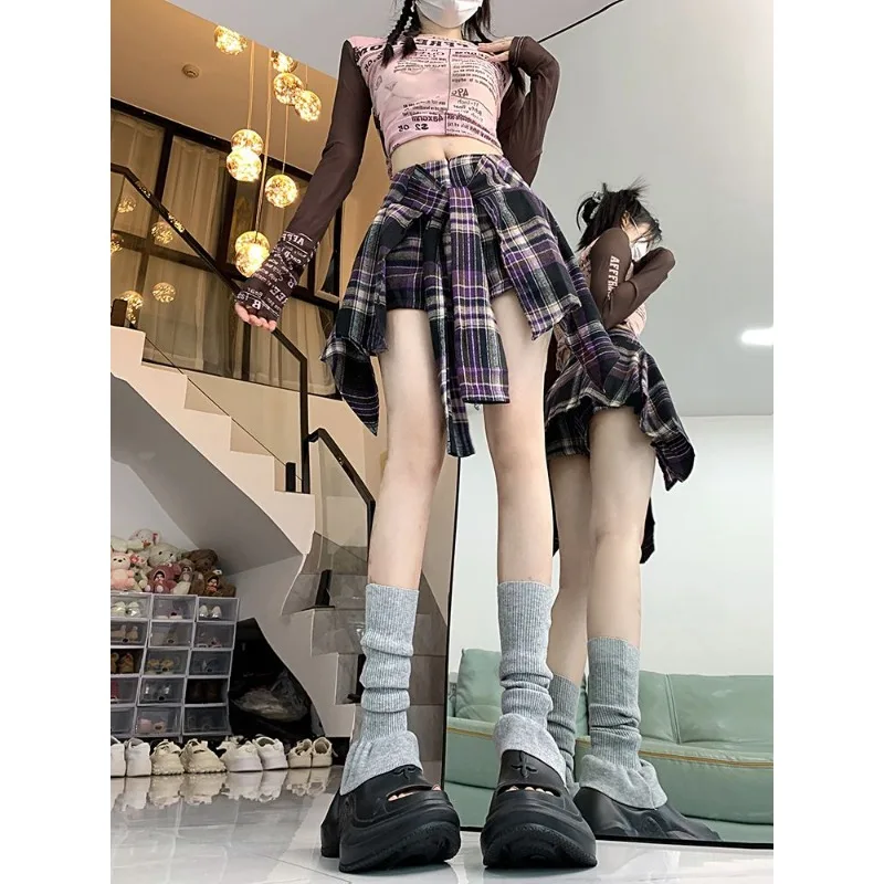 Design Sense Niche Irregular Contrast Plaid Skirt Hot Girl High Waist Slim A-line Skirt