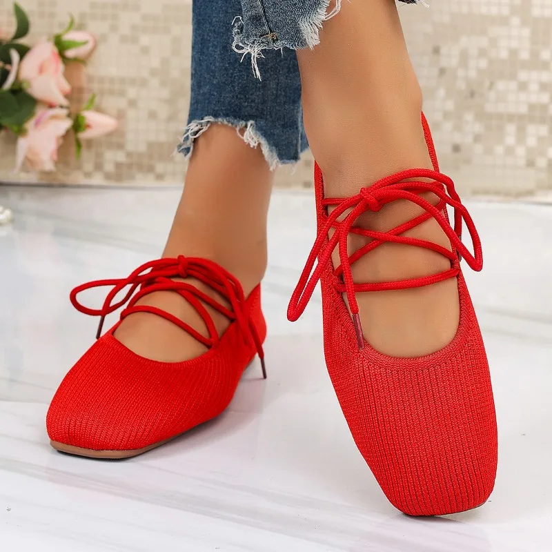 French Flat Mary Jane Shoes 2026 Summer New Breathable Lightweight Ballet Versatile Knitted Women's Shoes