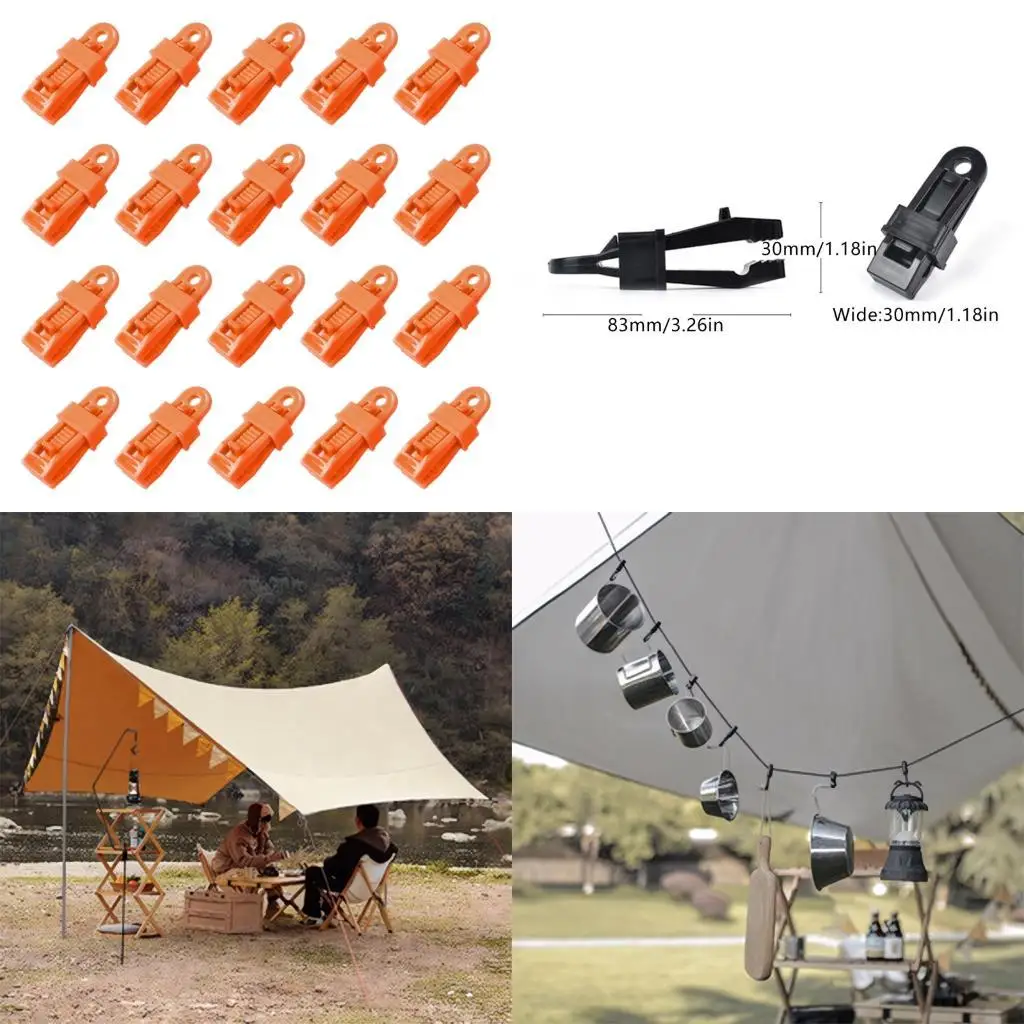 

652F Pack of 20 Large Tent Clamps Strong Grip Windproofs Tent Fasteners PP Texture Perfect for Camping Tents Tarps and Outdoor