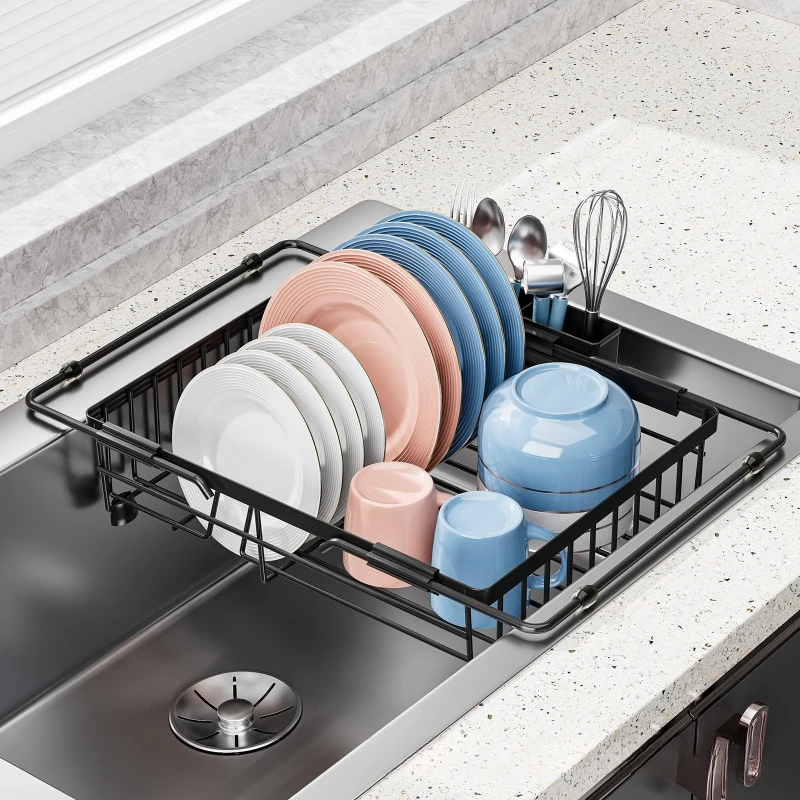 

New model Retractable Sink Dish Drain Rack Kitchen Dish Plate Tableware Storage Basket Vegetable Basin Shelf