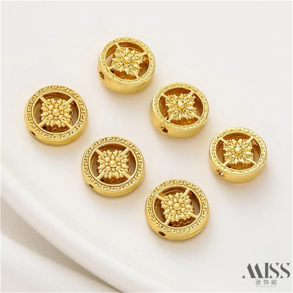 

18K Gold-wrapped Double-sided Four-leaf Pattern Round Beads DIY Accessories Handmade Chains Jewelry Materials