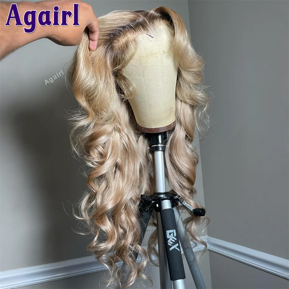 200% Ombre Biondo Cenere 13X6 HD Veletta Frontale Dell'onda Del Corpo Parrucca Dei Capelli Umani Prepizzicati Glueless 6X4 5X5 Parrucca di Chiusura Del Merletto per le Donne Nere
