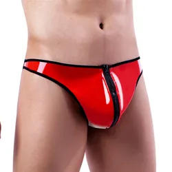 Mens Zipper G-string PU Leather Penis Pouch Thong Faux Leather Underpants Men Underwear Sexy Bulge Pouch Panties T-back Lingerie