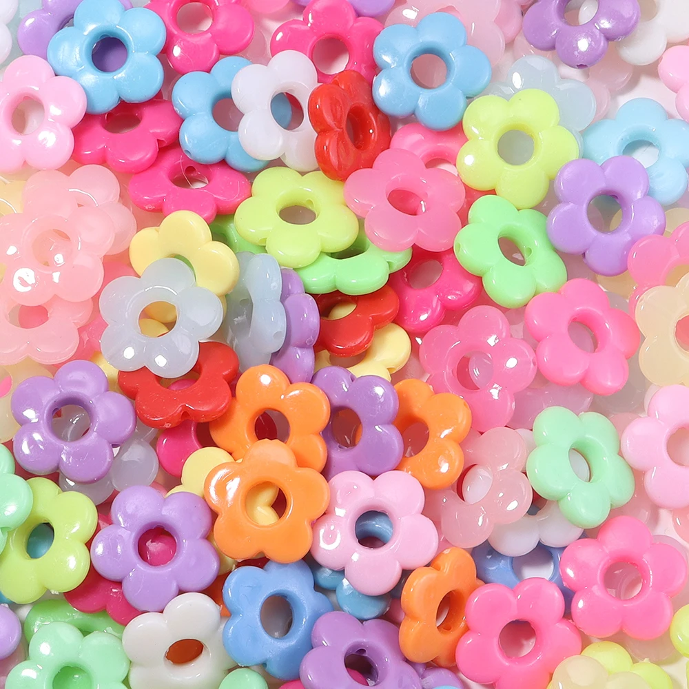50 Stück 19 mm mehrfarbige Blumenperlen aus Kunststoff, Pflaumenblüte, großes Loch, lose Perlen für DIY-Schmuckherstellung, Halskette, Armbänder, Erkenntnisse