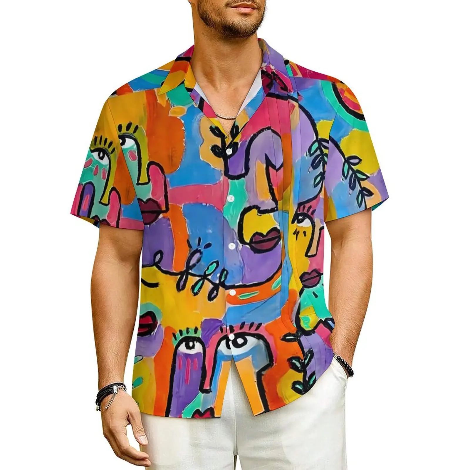 

Hawaiian Shirt Vacation Abstract Lady Face Blouses Pop Art Novelty Casual Shirts Man Short Sleeve Comfortable Oversized Clothing