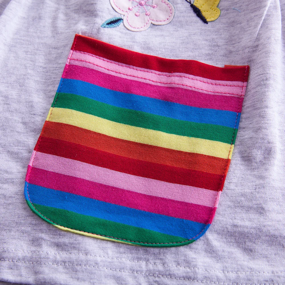 Langärmliges Einhornkleid für Mädchen, Herbststickerei, zwei Taschen, Regenbogenärmel, 81035 – Detail 19