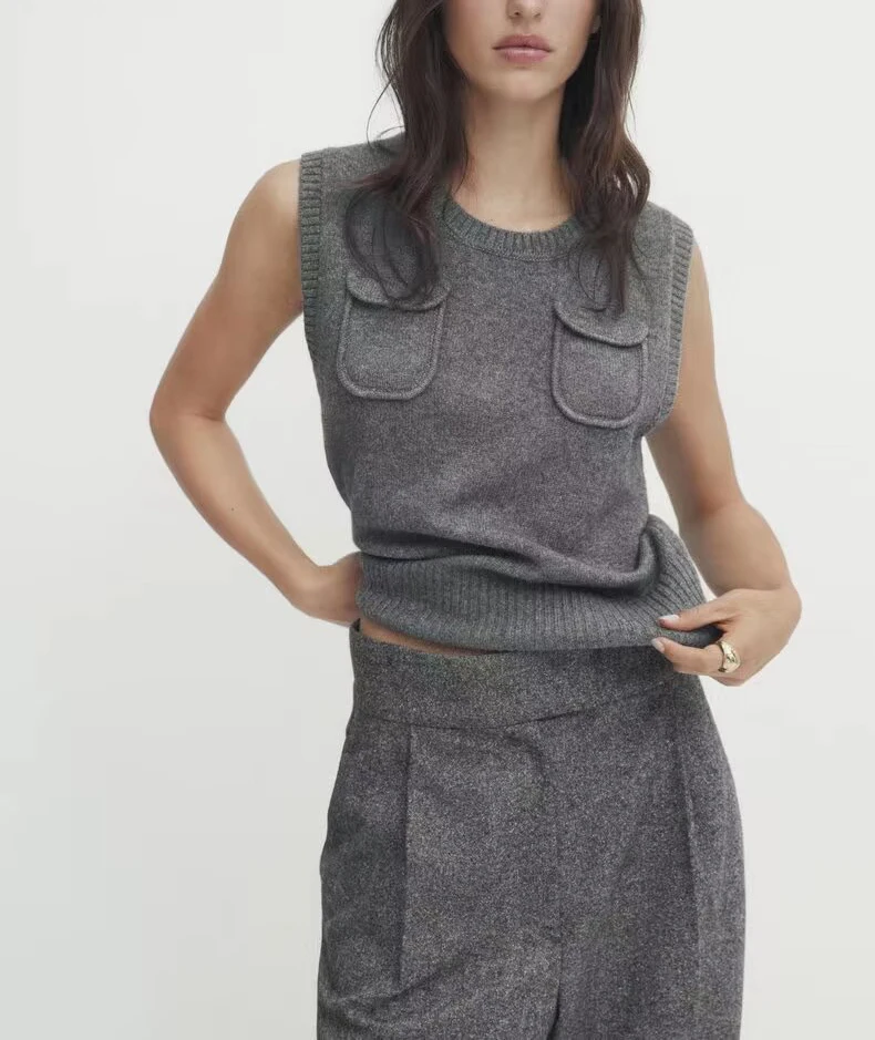 سترة نسائية جديدة للربيع بنمط كاجوال مريح، مصنوعة من الألياف المختلطة المحبوكة، ملابس داخلية من البوليستر بطول عادي وبدون أكمام #4