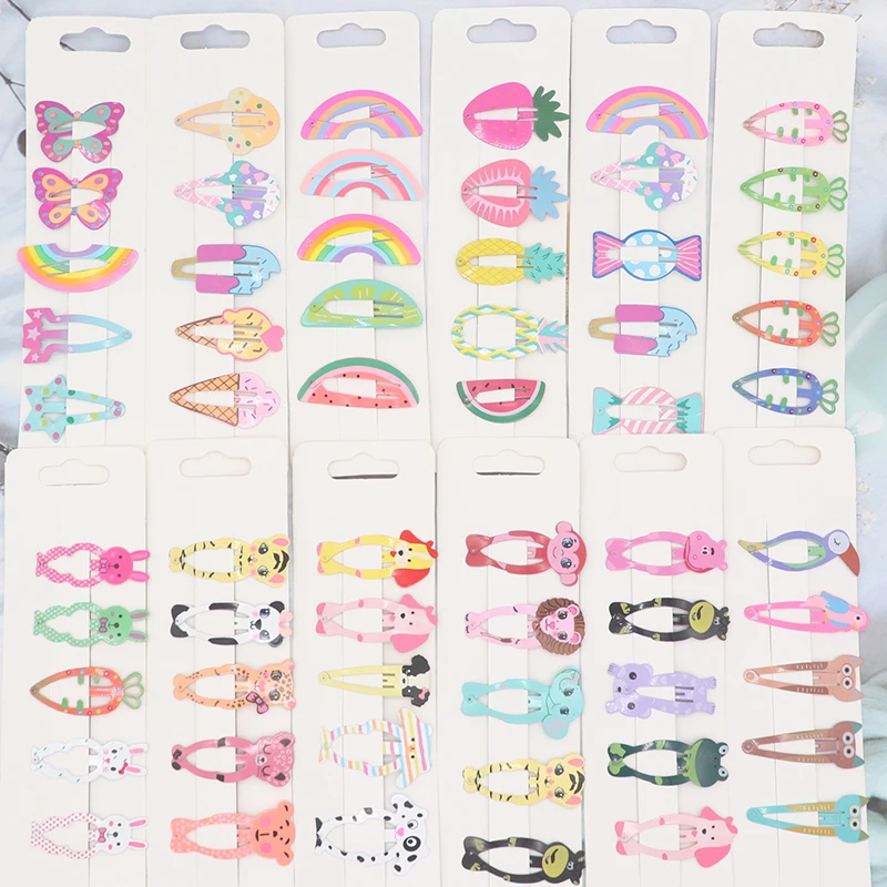 10Pcs Newborn Cartoon Animal Fruits Metal Candy BB Clips Girls Hairpins Hair Clip Kids Headwear Barrettes Baby Hair Accessories