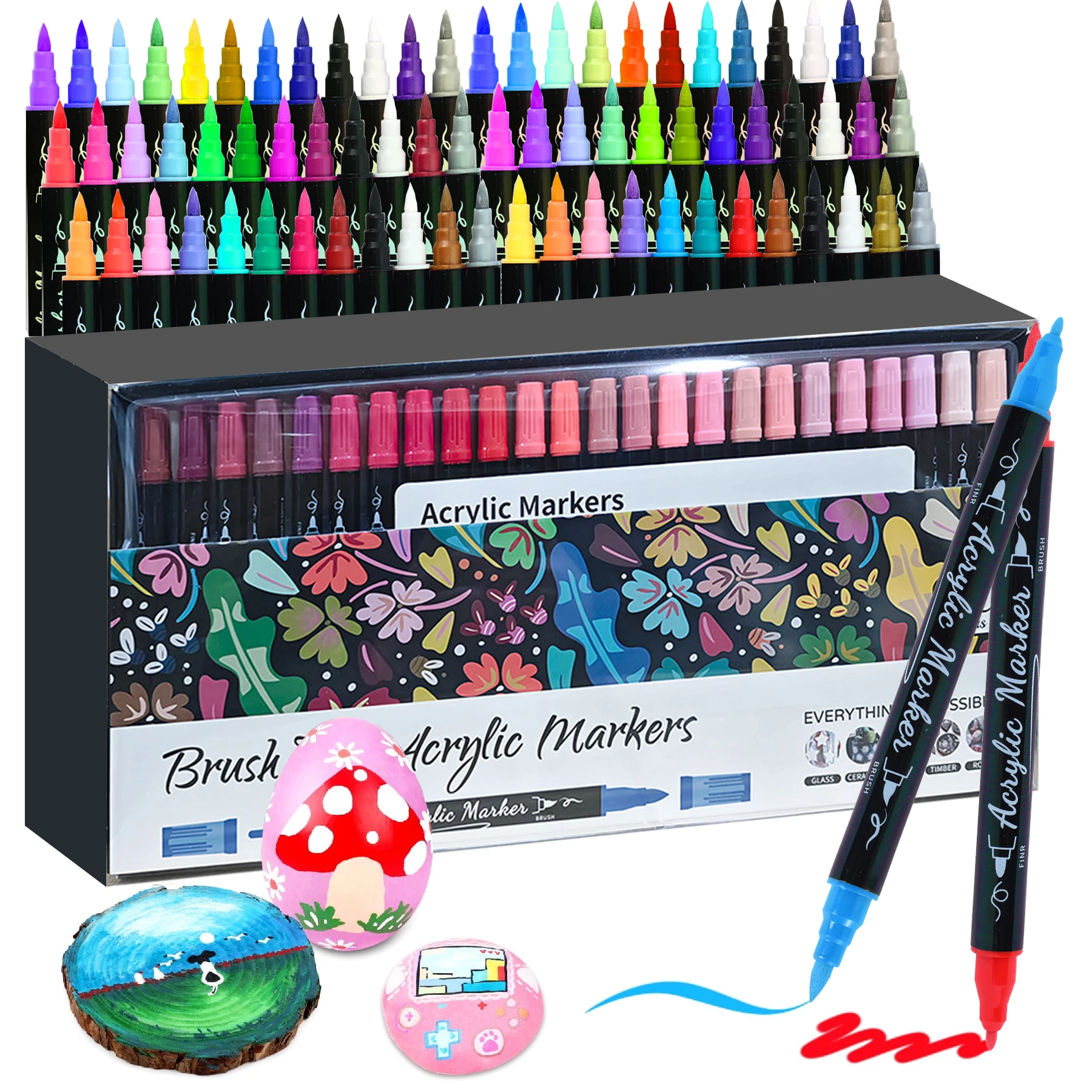 

12-168 Color Dual-Tip Acrylic Markers Brush Tip Paint Markers for Rock Painting Wood Canvas Stone Gifts DIY Crafts